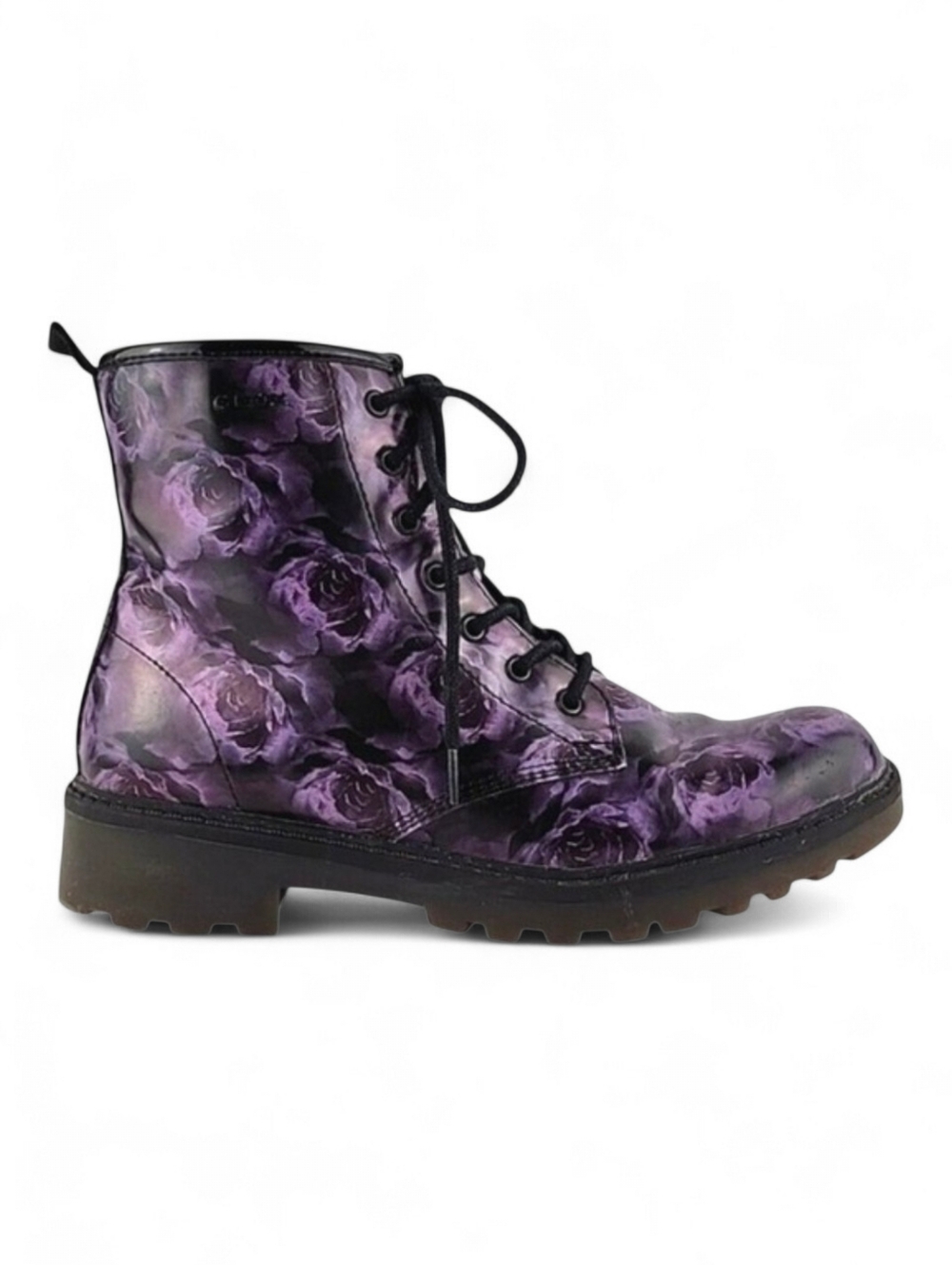 Geox Respira Women's Casey Combat Boots Purple Floral Patent Lace Up 36